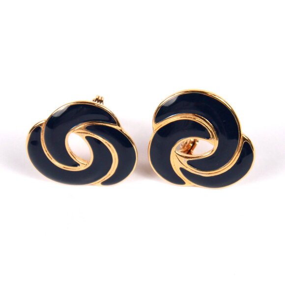 Monet Jewelry - Vintage Monet Gold Tone and Blue Enamel Clip-on Earrings